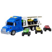 Игрушечные машинки серии "Мой город" (Автовоз - тягач 50 см, со светом и звуком, синий. 6 машин - пикапов)