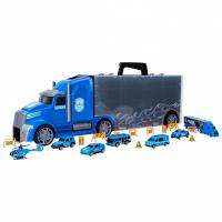 Детская машинка серии "Полицейский участок" (Автовоз - кейс 64 см, синий, с тоннелем. Набор из 4 машинок, 1 автобуса, 1 вертолета, 1 фуры и 12 дорожных знаков)
