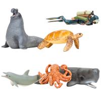 Фигурки игрушки серии "Мир морских животных": Кашалот, морская черепаха, дельфин, осьминог, морской слон, дайвер (набор из 5 фигурок животных и 1 человека)